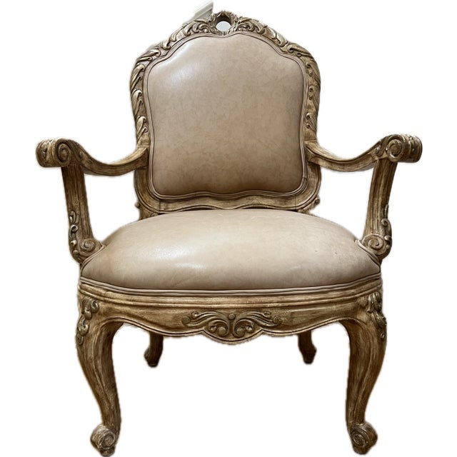 Dining Chair,, Contemporary Louis XV Style Leather & Wood For Sale