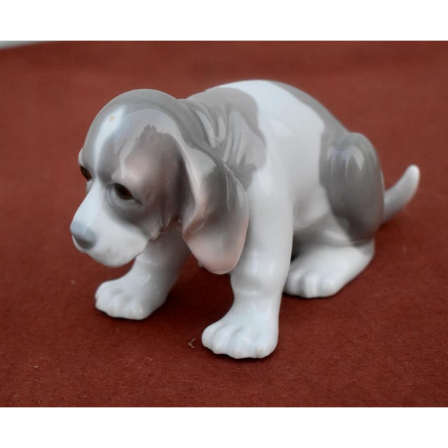Vintage Lladro Porcelain Beagle Puppy Dog Figurine Grey White Glossy Spain Retir For Sale - Image 10 of 15