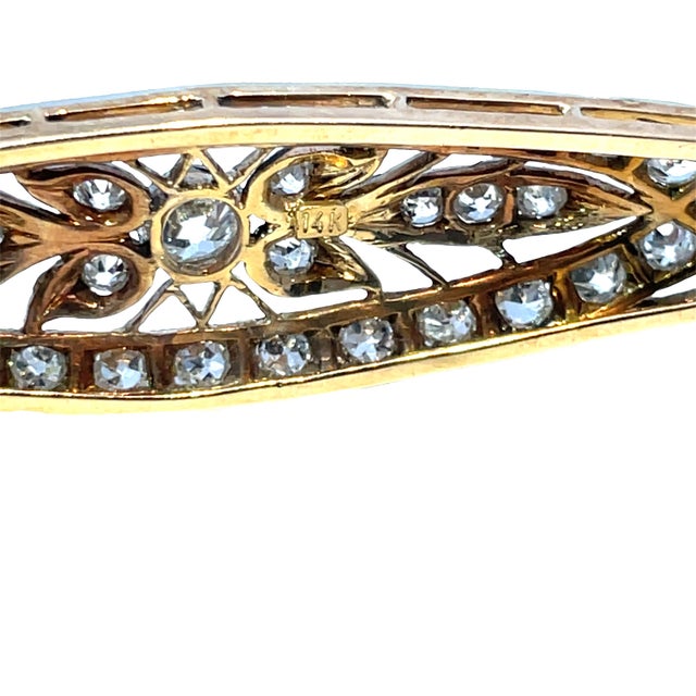 Antique Art Deco 14k Two-Tone Gold Milgrain Filigree 2.75cts Diamond Bar Brooch For Sale - Image 10 of 10