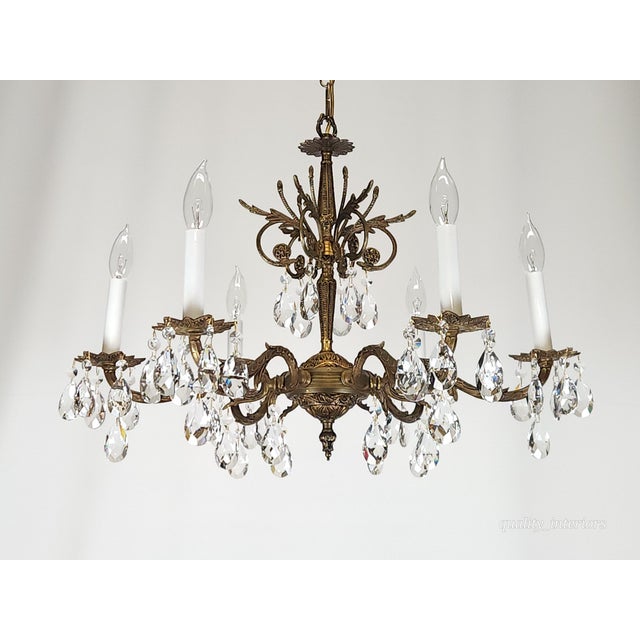 Antique 6 Light Splendid Shimmering Stately Brass Cut Lead Crystal Chandelier ~ Rewired ~ Restored ~ Rejuvenated ~ Ready to Hang ~ For Sale In South Bend - Image 6 of 12