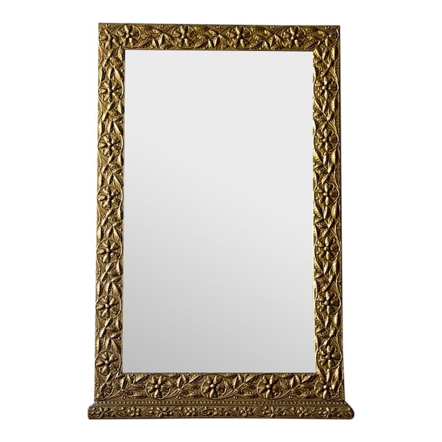 Vintage Floral Giltwood Wall Mirror, C. 1925–1945 For Sale