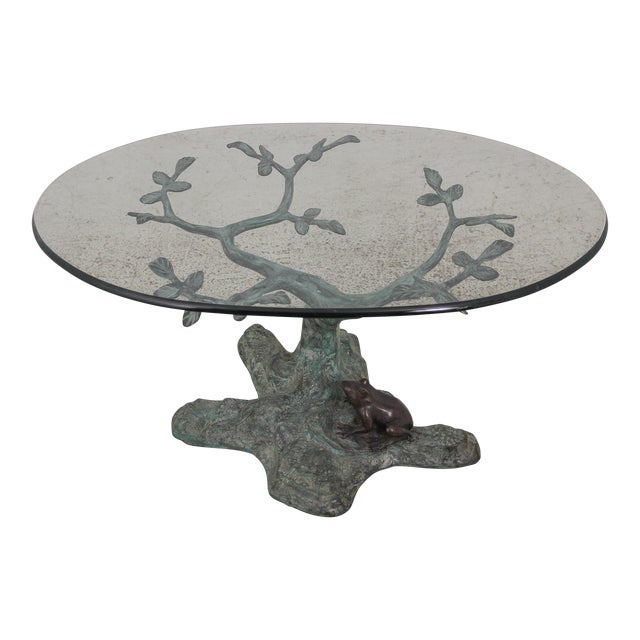 Bronze Tree Form Base Coffee Table W. Frog | Chairish