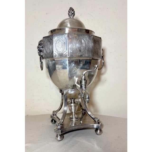 Sheffield Mfg. Co Antique English Sheffield Plate Silverplate Hot Water Urn Samovar W Lion Handles For Sale - Image 4 of 18