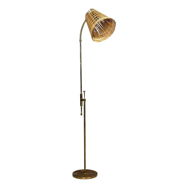 1960s Falkenbergs Belysning, Adjustable Floor Lamp, Brass, Bamboo, Sweden For Sale