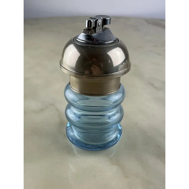 Metal Italian Glass and Silver Table Lighter, 1970 For Sale - Image 7 of 11