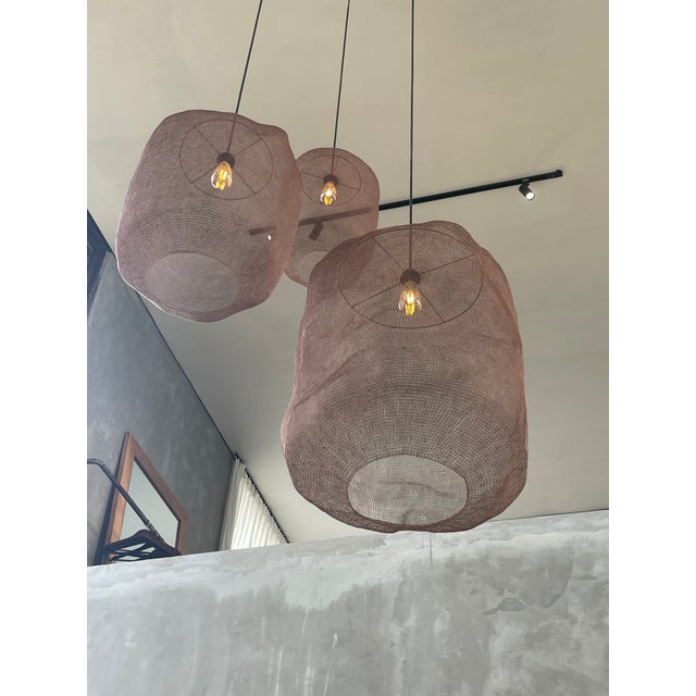 21st Century Handcrafted Knitted Barrel Lamp in Copper Color D60cm For Sale - Image 6 of 12