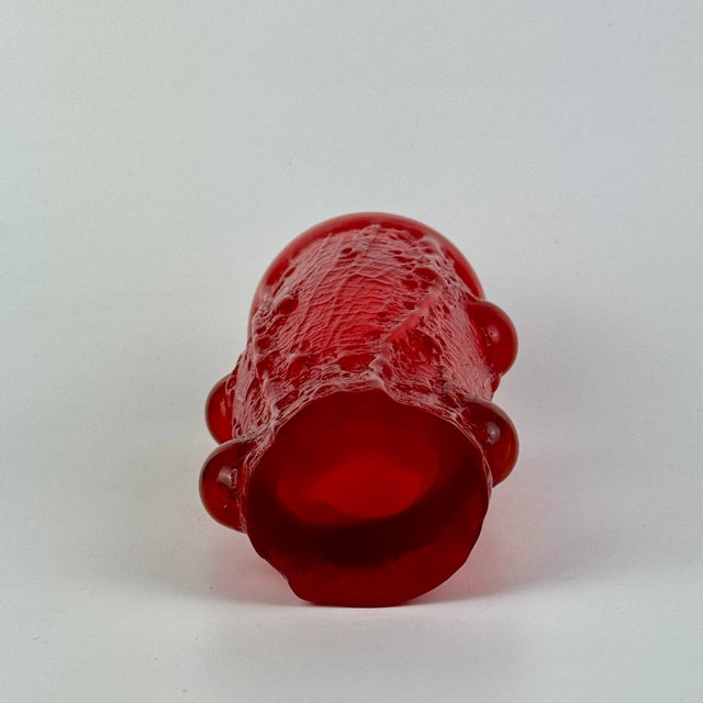 Glass 1990s Vintage Candy Red Glass Vase With Nubby Design, Signed & Numbered For Sale - Image 7 of 12