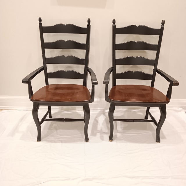 Vintage French Country Farmhouse Ladderback Arm Chairs, Set of 2 For Sale - Image 9 of 18