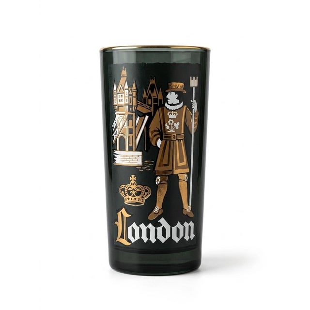 Mid-century Libbey "Cities of the World" glassware 5pc set features iconic global illustrations accented with refined gold...