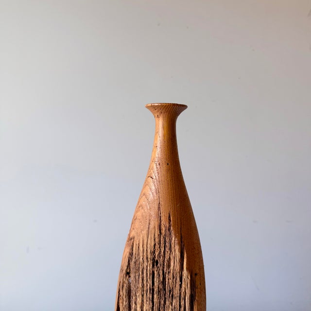 Wood Late 20th Century Turned Live Edge Wood Bottle Vase For Sale - Image 7 of 8