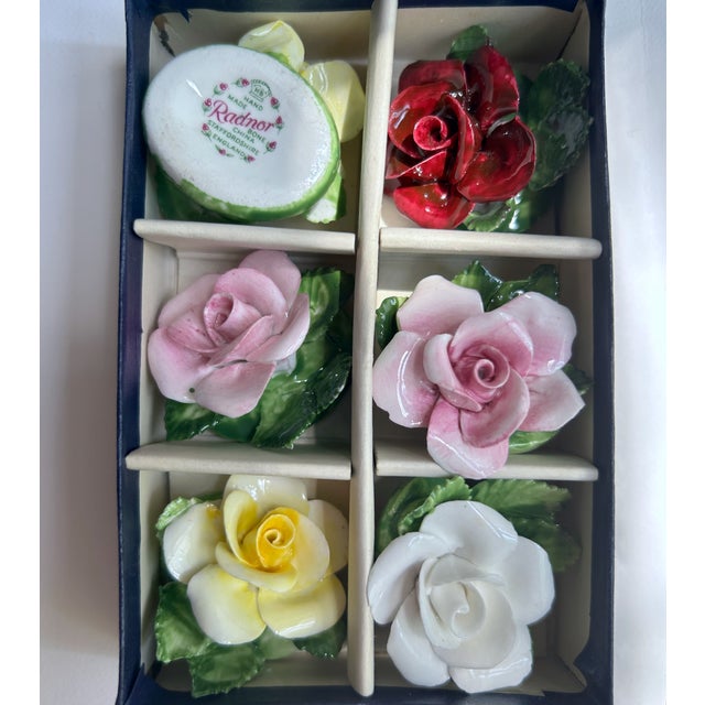 1940s Set of 6 Staffordshire Radnor Bone China Rose Place Card Holders For Sale - Image 16 of 18