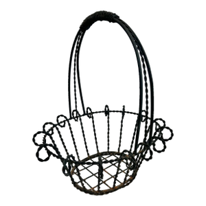1930s French Wrought Iron Heavy Weight Wire Basket Planter