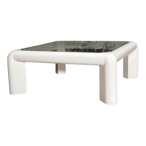 Karl Springer Mark II White Leather W/Gunmetal Inlay Coffee Table, 1986