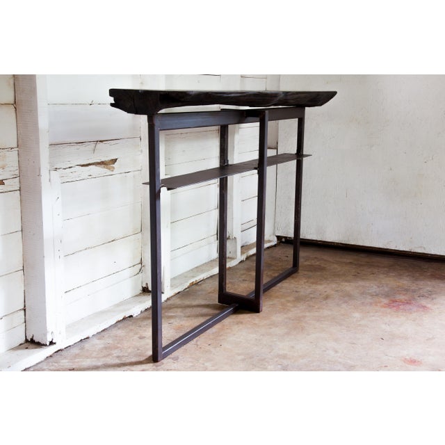 Brown Artisan Made Organic Modern Shou Sugi Ban Long-Leaf Pine Welded Metal Console For Sale - Image 8 of 12