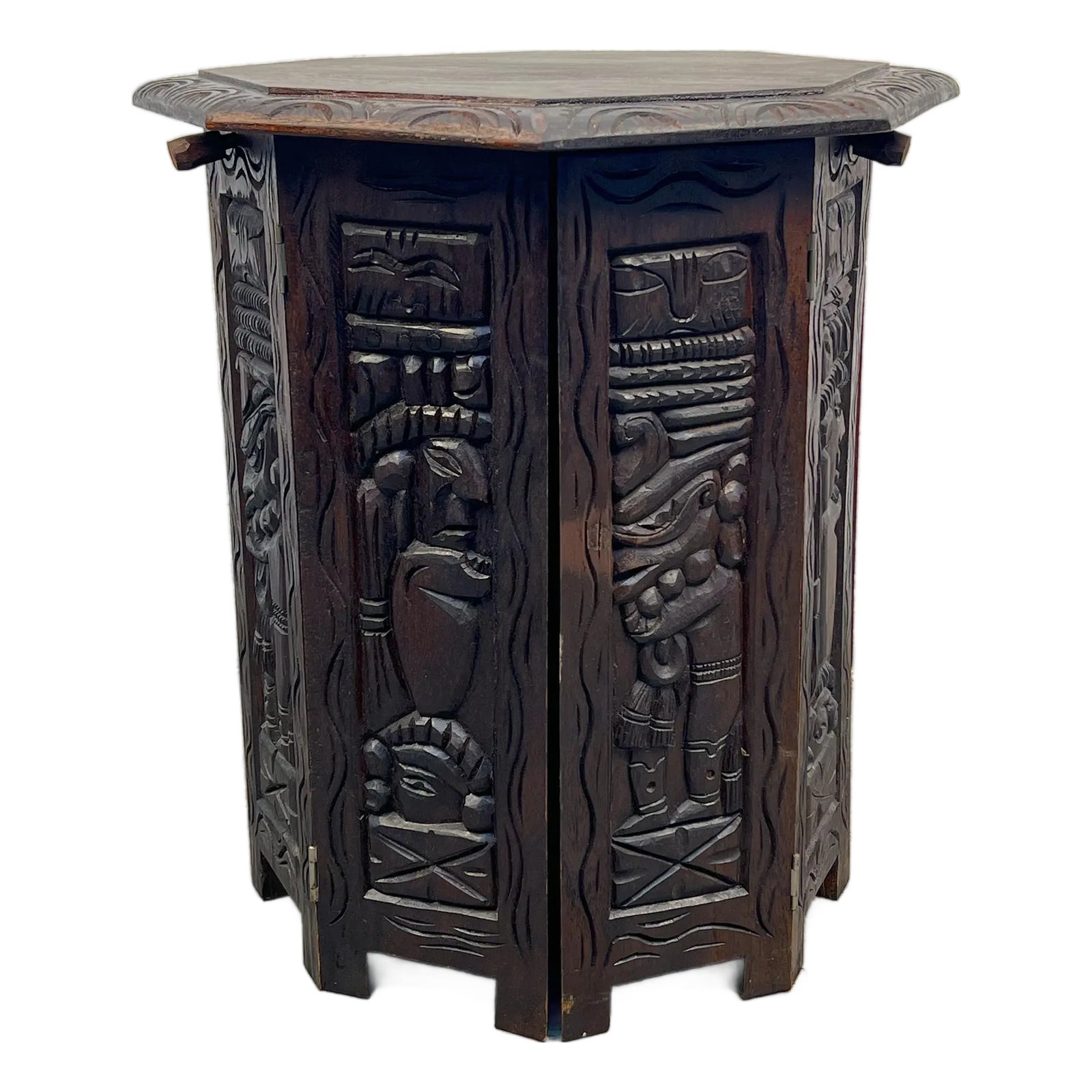Hand Carved Tribal Octagonal Accent Table | Chairish