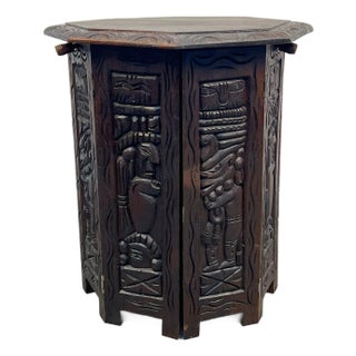 Hand Carved Tribal Octagonal Accent Table For Sale