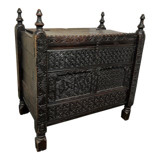 Vintage Moroccan Carved Television Lift Cabinet For Sale
