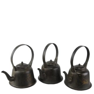 Copper Decorative Beijing Teapots - Set of 3 For Sale