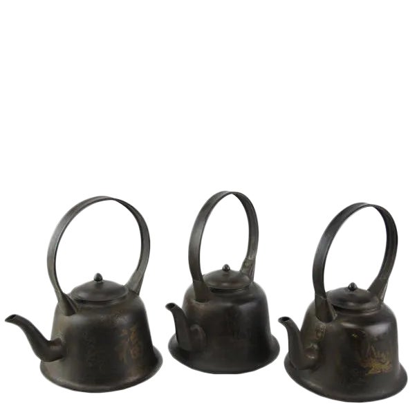 Copper Decorative Beijing Teapots - Set of 3 For Sale