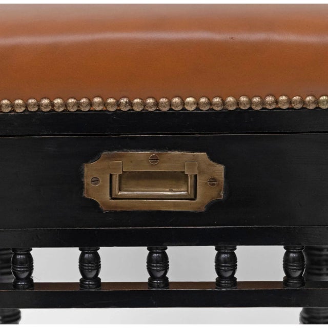 Wood Aesthetic Movement Ebonised & Leather Piano Stool with Drawer, 1880s For Sale - Image 7 of 10