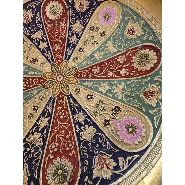Mediterranean Vintage Middle Eastern Enameled Embossed Brass Dish/Bowl For Sale - Image 3 of 6
