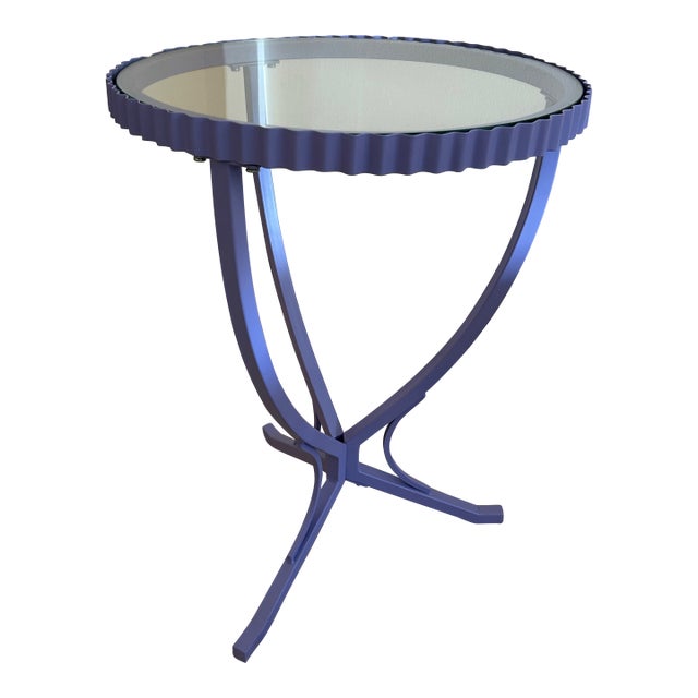 Contemporary Lilac/Lavender Metal & Round Glass Accent Table For Sale