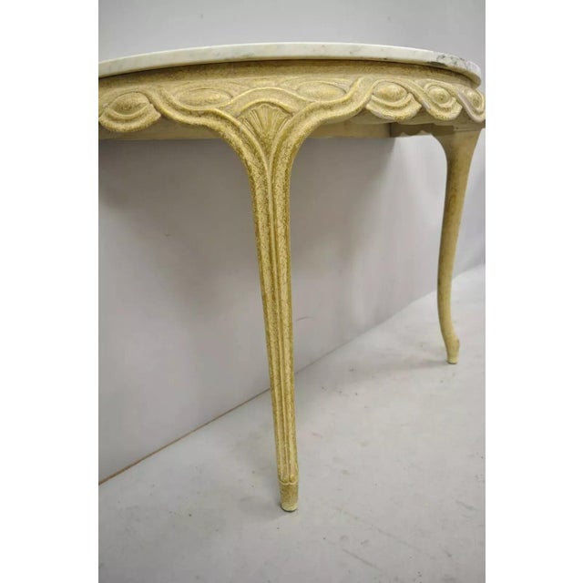 Italian Neoclassical Half Round Demilune Marble Top Ribbon Carved Console Table For Sale - Image 4 of 10