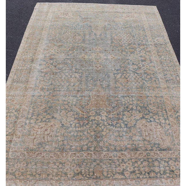 Antique Persian Tabriz Rug With Light Blue Field and Subtle Allover Design For Sale In Atlanta - Image 6 of 14