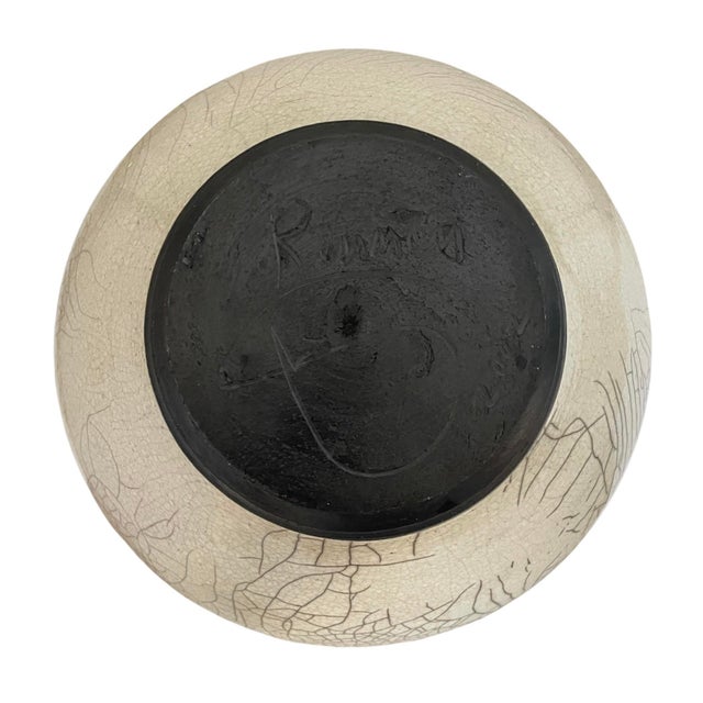 Vintage Studio Pottery Raku Vase Signed Crackle Glaze Black White 9” For Sale In San Francisco - Image 6 of 7