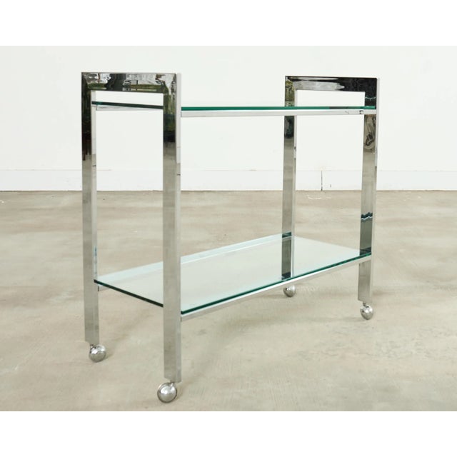 Mid-Century Modern Milo Baughman Style Mid-Century Chrome Two Tier Bar Cart For Sale - Image 3 of 17