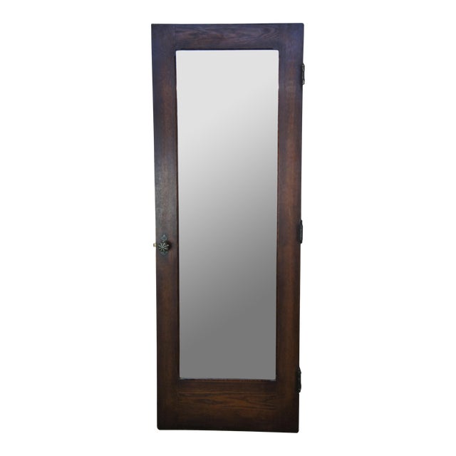 Early 20th C. Reclaimed Spanish Revival Oak Mirrored Bedroom Closet Door For Sale