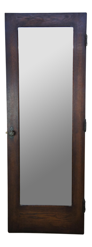 Early 20th C. Reclaimed Spanish Revival Oak Mirrored Bedroom Closet Door
