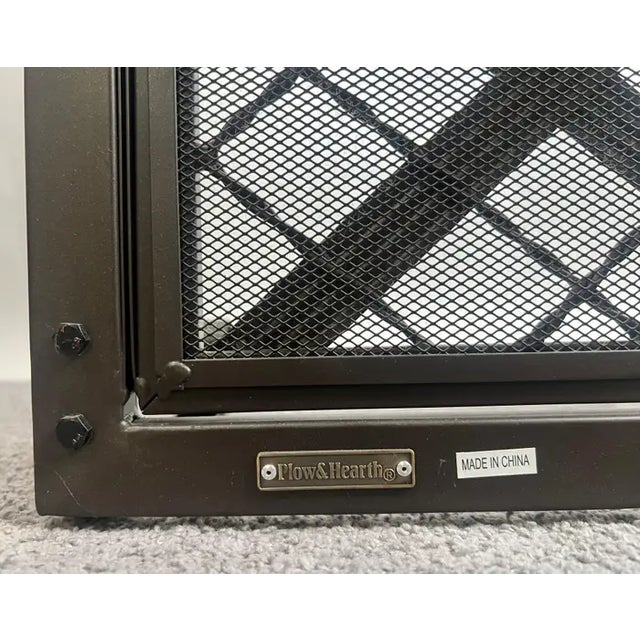 Art Deco Style Black & Bronzed Metal Two-Door & Diamond Design Fireplace Screen For Sale - Image 15 of 16
