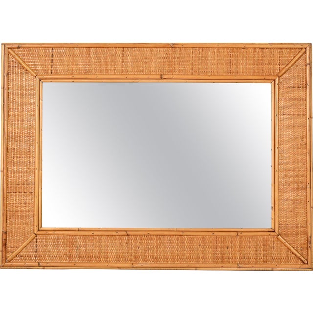 Mid-Century Italian Rectangular Mirror with Bamboo and Woven Wicker Frame, 1970s For Sale - Image 15 of 15