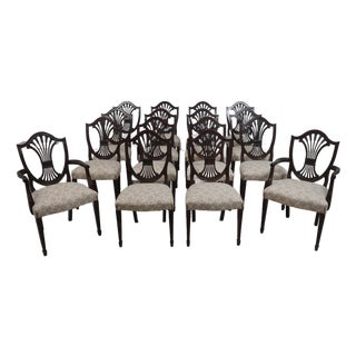 Set of 16 Stickley Carved Shield Back Mahogany Dining Chairs For Sale