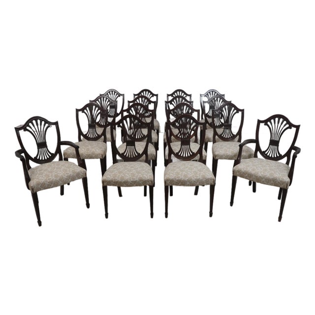 Set of 16 Stickley Carved Shield Back Mahogany Dining Chairs For Sale