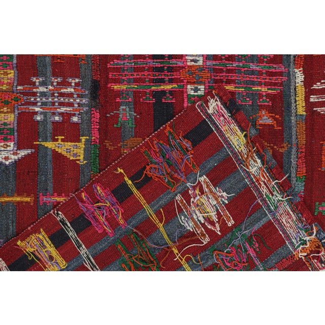 Textile 1950s Vintage Shahsavan Persian Kilim in Red and Blue Stripes With Multicolor Patterns For Sale - Image 7 of 8