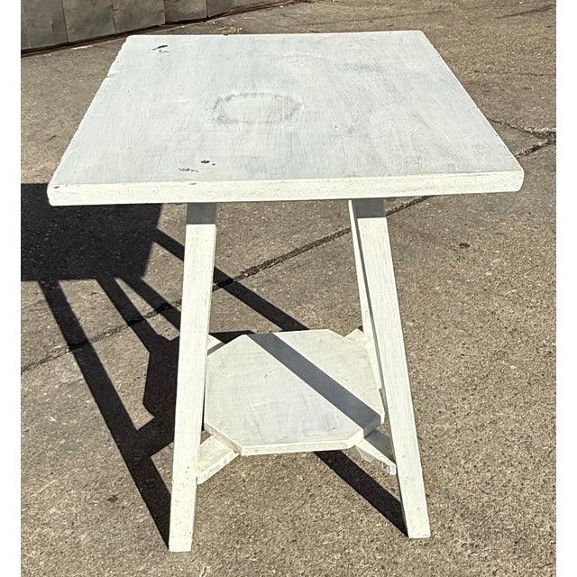 White Vintage White Handpainted Mahogany Farmhouse Shabby Chic Two-Tier Side Table With Drawer For Sale - Image 8 of 12