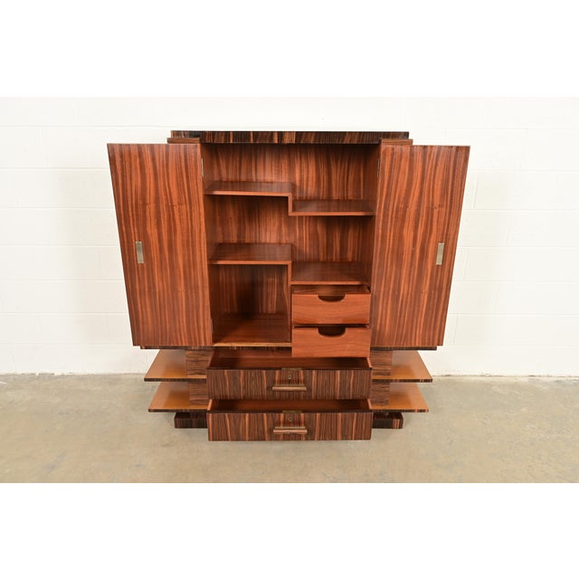 1930s Donald Deskey Style Art Deco Macassar Ebony and Mahogany Armoire Dresser, Circa 1930s For Sale - Image 5 of 13
