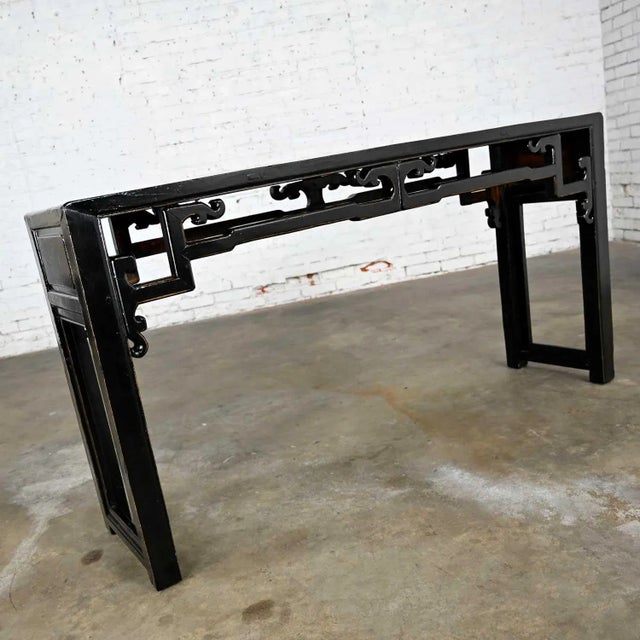 Vintage Asian Sofa Console Table Alter Style Distressed Black Finish For Sale - Image 6 of 16