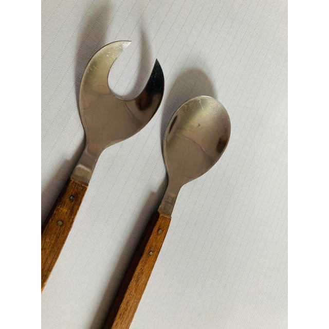 Mid-Century Modern Midcentury Teak & Stainless Salad Utensils S/2 For Sale - Image 3 of 6