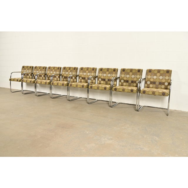 Mies Van Der Rohe Brno Style Mid-Century Modern Chrome Tubular Cantilever Club Chairs, Set of Eight For Sale - Image 13 of 13