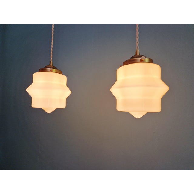 Art Deco Pendant Lights in Cream Opaline Glass, 1930s, Set of 2 For Sale - Image 10 of 13