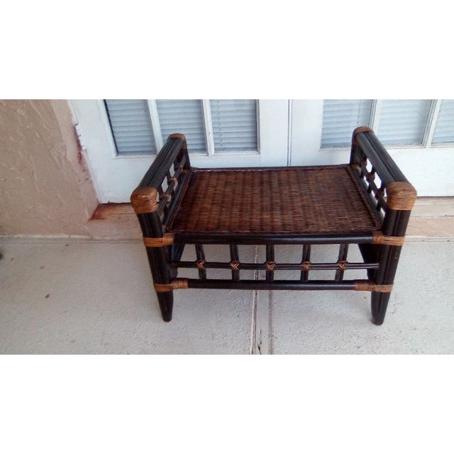 Wood 1980s Burt Bamboo Rattan Footstool Ottoman Brown For Sale - Image 7 of 8