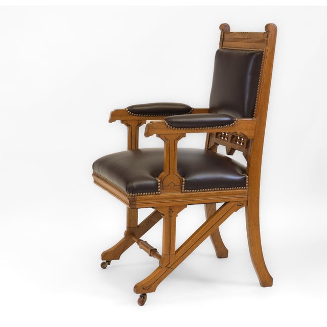 Gothic Revival Ash & Leather Armchair Desk, 1860s For Sale - Image 14 of 14