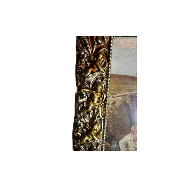 1950s Large Vintage Picture Frame Made in Italy Gold Cherubs For Sale - Image 5 of 12