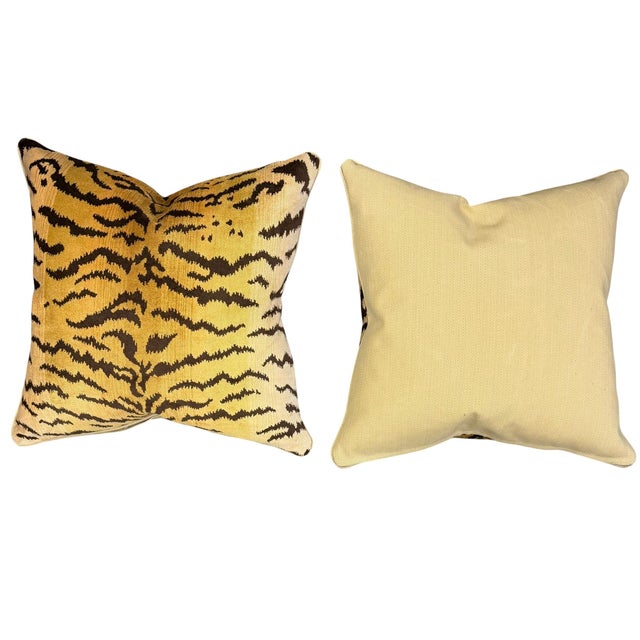 Italian Classic Scalimandre, Tiger Velvet Pillows - A Pair For Sale - Image 3 of 4