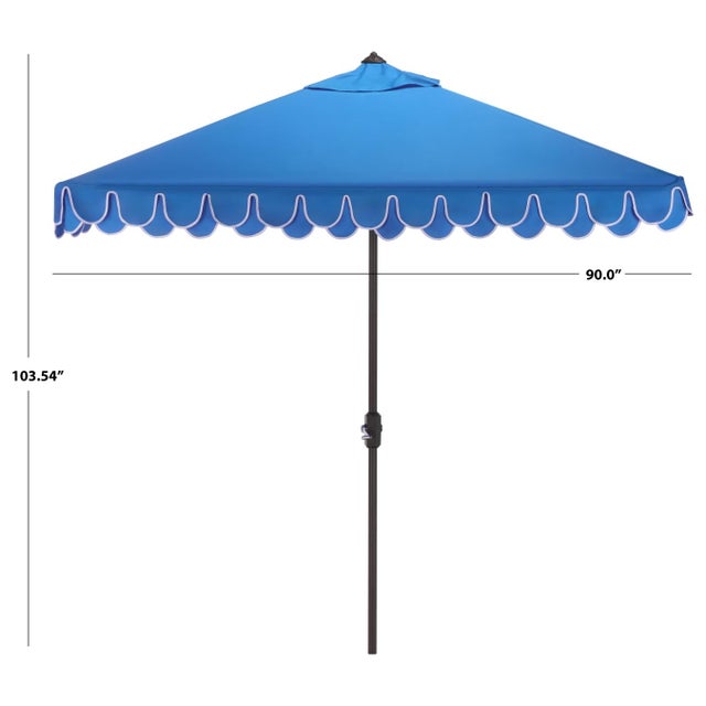 Transform your outdoor space with the elegant valance 7.5 ft square umbrella in pacific blue with white trim. This stylish...