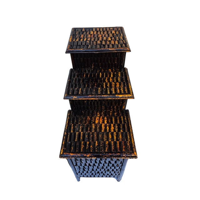 Tiered Split Reed Japandi Tansu Chest – Sculptural 1990s Cabinet For Sale - Image 4 of 10