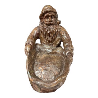 Vintage Large Carved Solid Hardwood Paper Mache Mold Santa Claus Sculpture For Sale